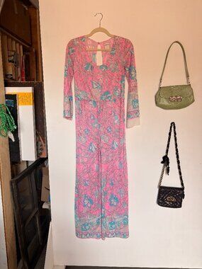 60s Vintage Emilio Pucci FormFit Rogers Wide Leg Jumpsuit, Pink/Blue/White, Sz 6